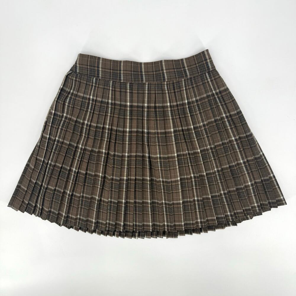 The Shew Short A Line Plaid Pleated Mini Skirt Elastic Waist College Prep Retro